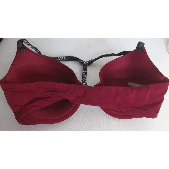 Victorias Secret Uplift Semi Demi Bra Burgundy Logo Straps Size 34D - Picture 4 of 6